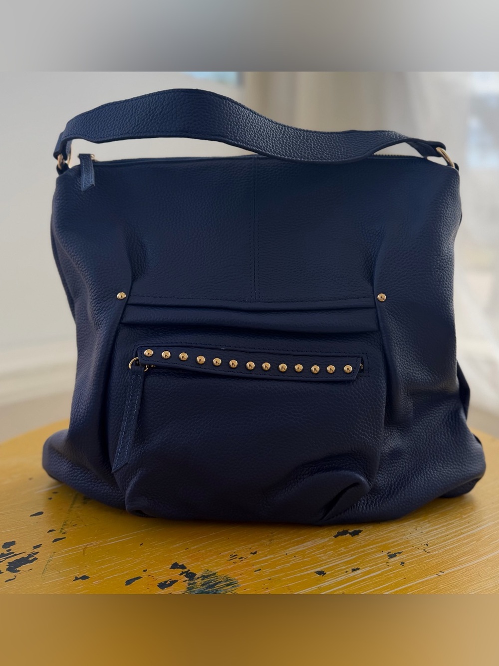 LAGGO New Without Tags Stud-Trim Navy Leather Shoulder Bag